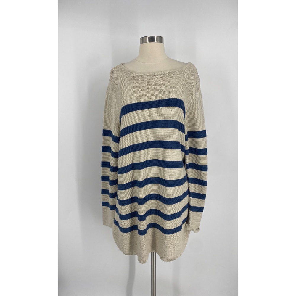 J. Jill Cream and Navy Striped Knit Tunic
